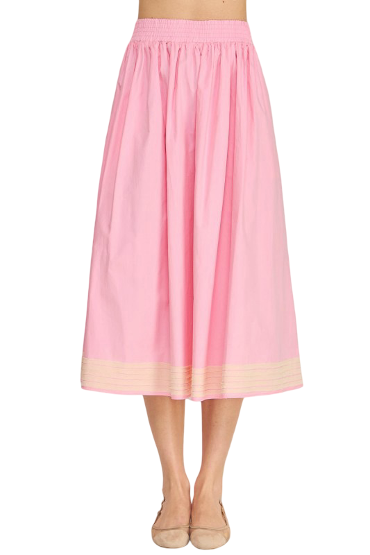 Apparel- Strut and Bolt Contrast Frayed Trim Detail Poplin Midi Skirt
