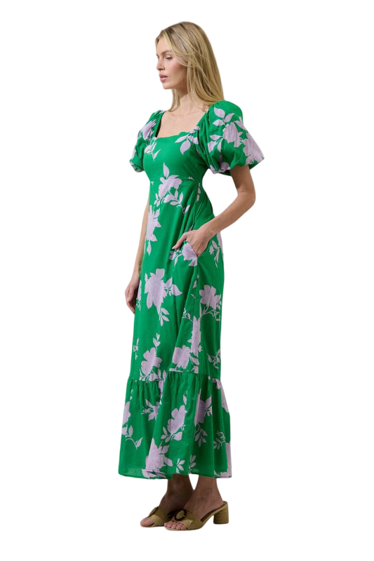 Sugarlips Zama Floral Puffed Sleeve Maxi Dress