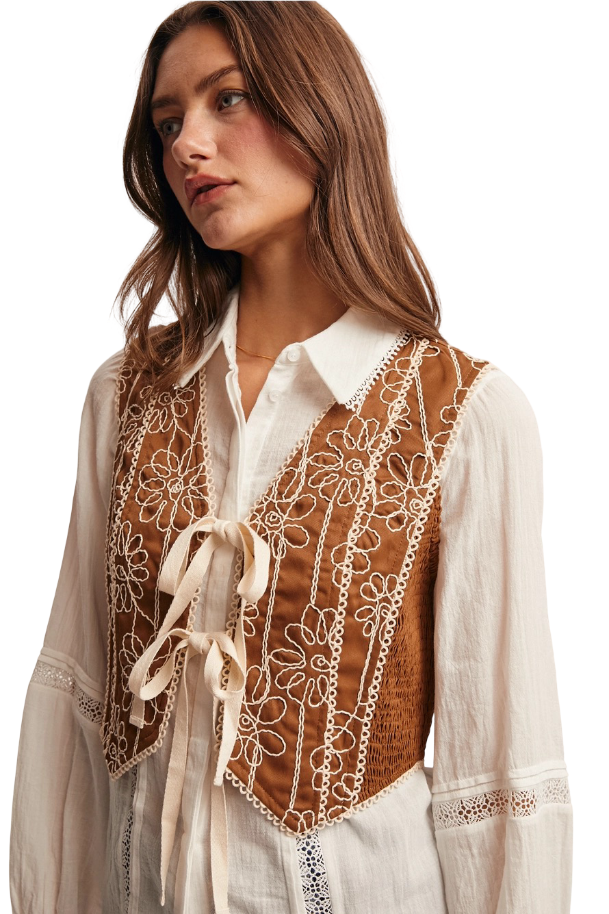 Apparel- Forte Boho Front Tie Vest Top