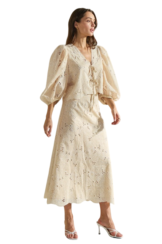 Apparel- Able Floral Eyelet Embroidered Skirt