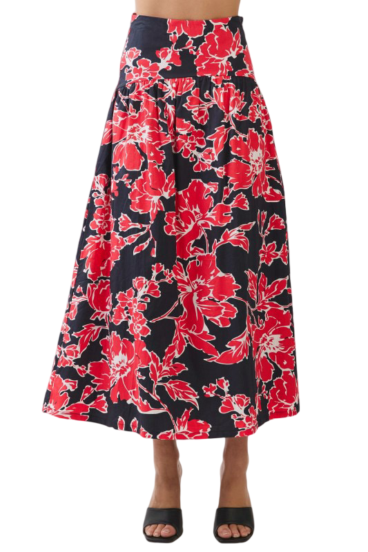 TCEC Floral Print Drop Waist Maxi Skirt