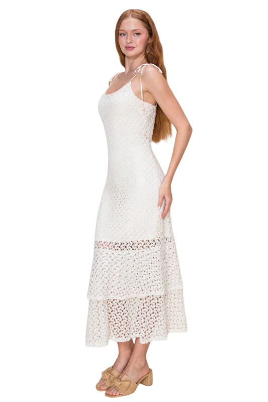 B. Right Crochet Lace Open Bottom Midi Dress