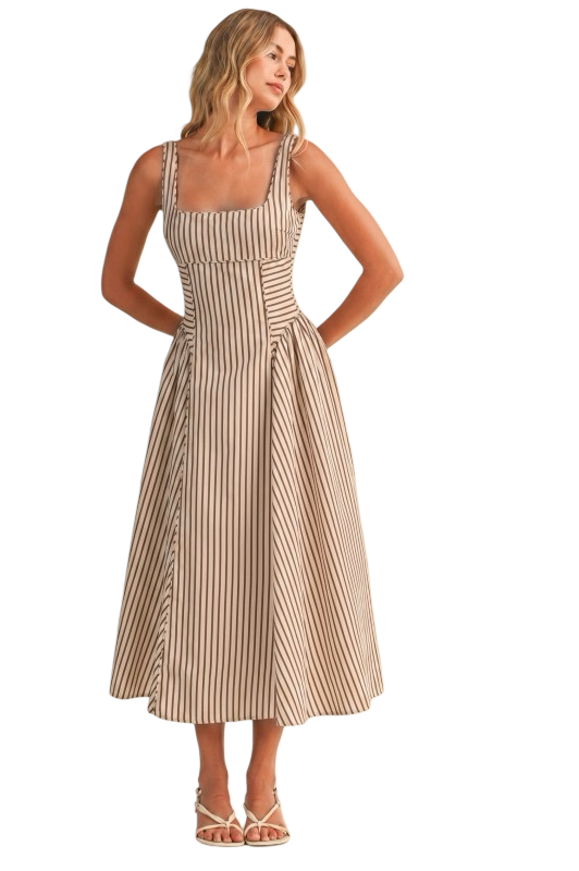 Klesis Striped Back Buckle Detail Midi Dress
