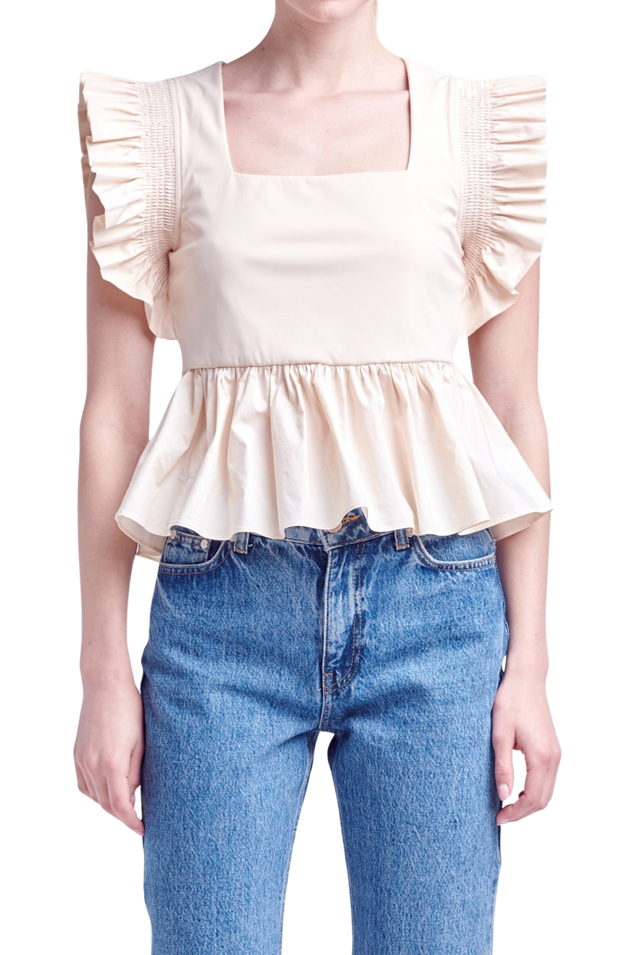 Apparel- English Factory Square Neckline Ruffled Top