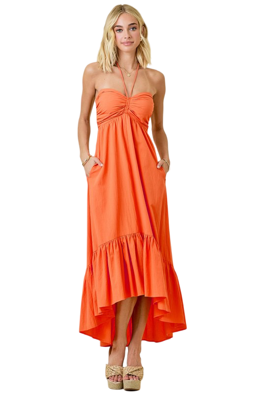 Apparel- Day+Moon Ruched Halter Midi Maxi Dress