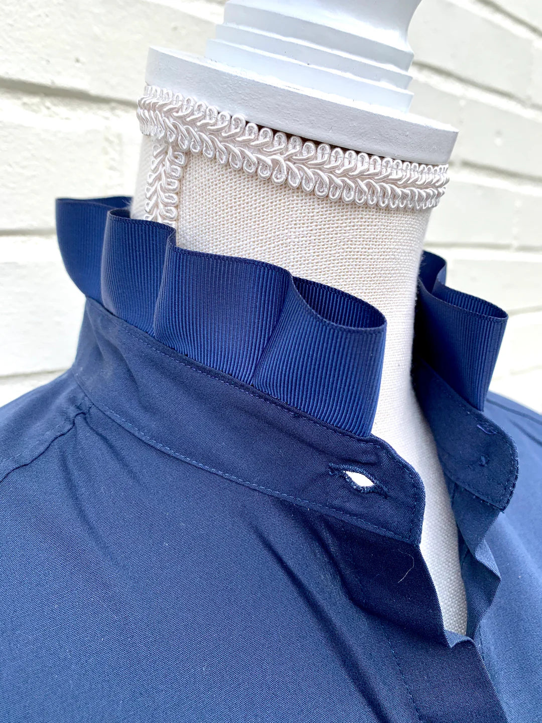 Apparel- Pearly Vines- Barbara Ann Navy 3/4 Trim Ribbon Shirt
