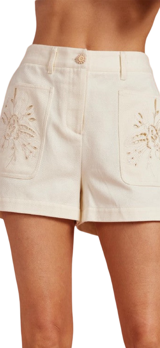 Strut and Bolt Floral Cut Out Embroidery Detail Shorts