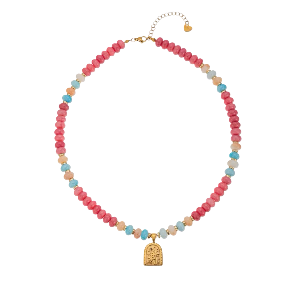 Necklaces- Boho Natural Stone Necklace with Palm Tree Pendant