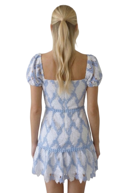 B. Right Square Neck Puff Sleeve Lace Mini Dress