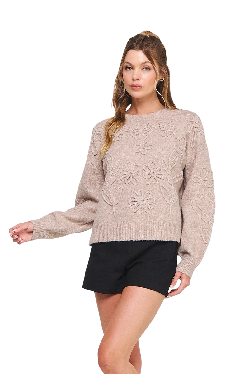 Apparel-Allie Rose Floral Embroidery Sweater Top