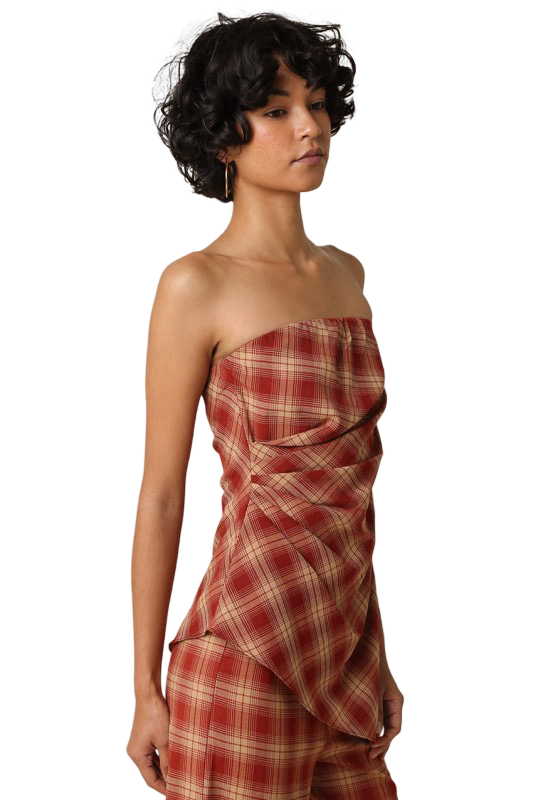 Olivaceous Scarlet Plaid Strapless Tube Top