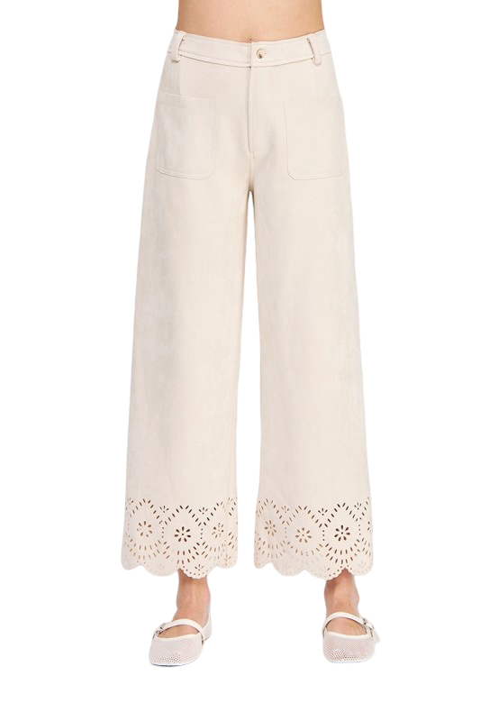 Apparel-Allie Rose Suede Laser Cut Wide Leg Pant