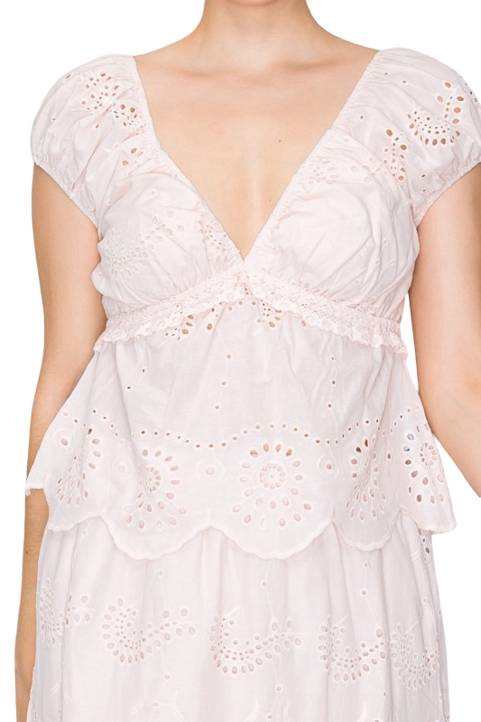 Haute Monde V Neck Eyelet Ruffled Top