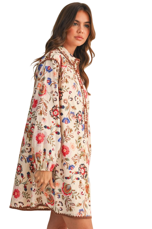 Apparel - En Merci Blanket Stitch Floral Mini Dress Floral Dress