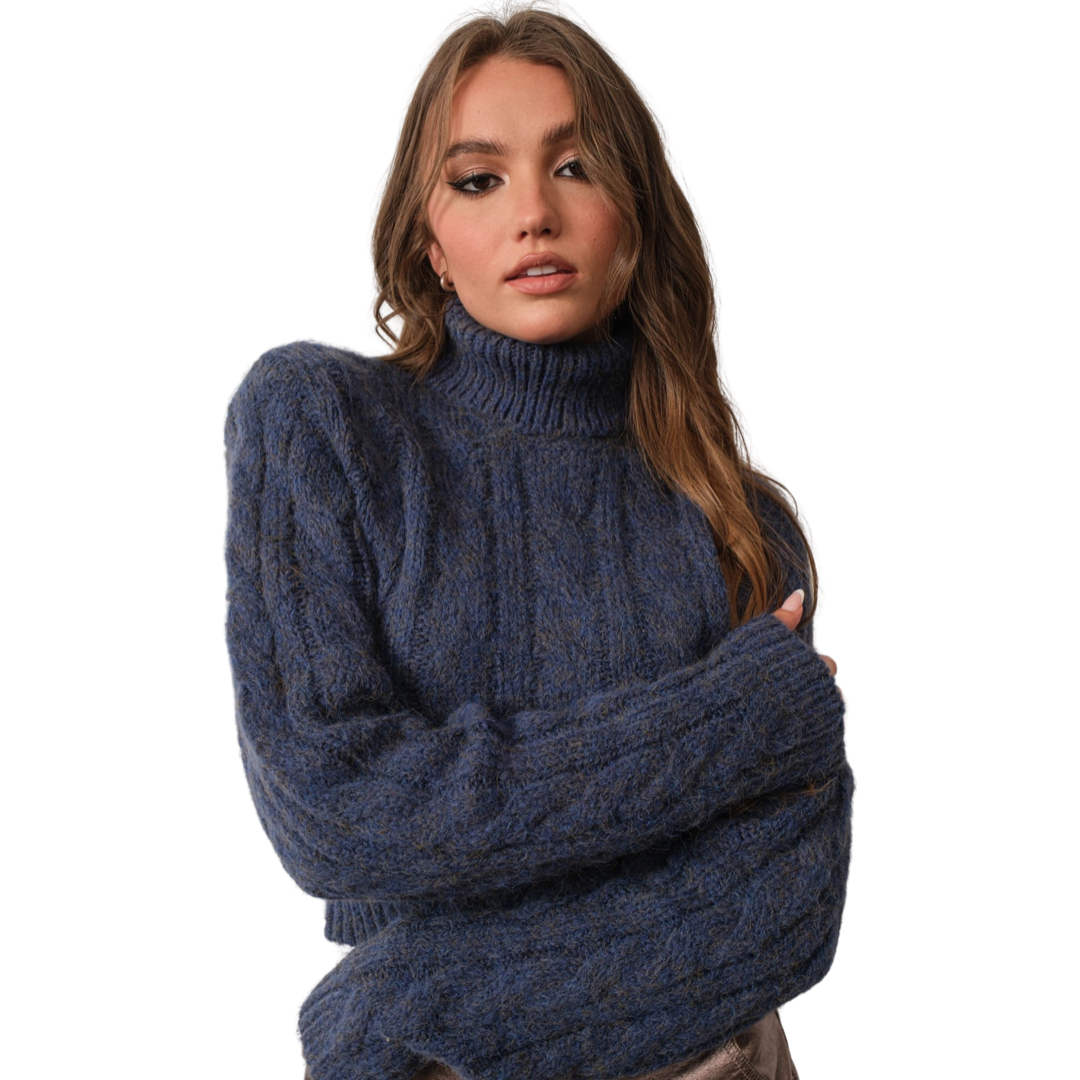Apparel- Pretty Garbage Cropped Cable Knit Turtleneck Sweater