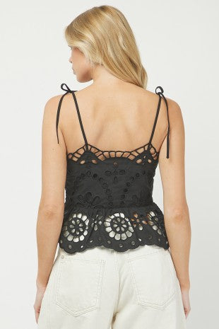 Needii Embroidered Eyelet Peplum Top