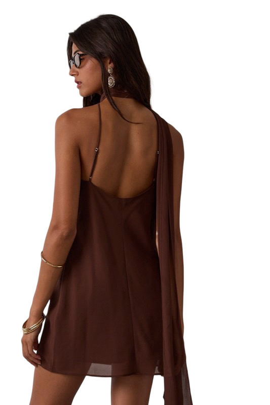 Sky to Moon Sheer Long Scarf Open Back Mini Dress