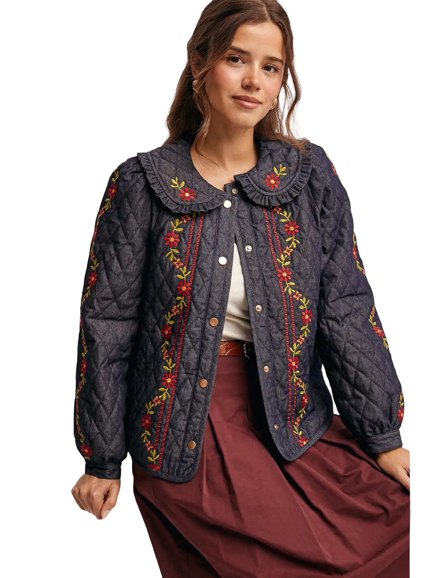 Apparel- Forte Quilted Embroidered Jacket Top