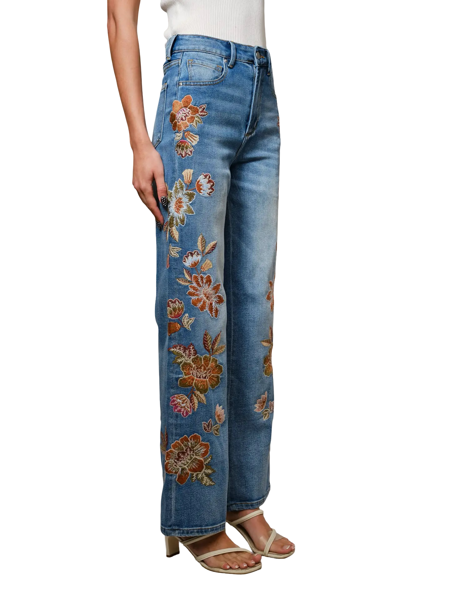 Apparel- Blue B. Embroidered Wide Leg Jeans