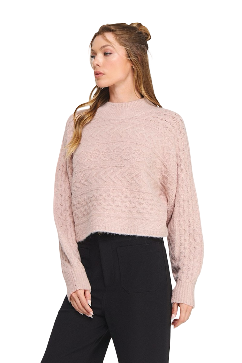 Apparel-Allie Rose Geometric Mock Neck Sweater Top