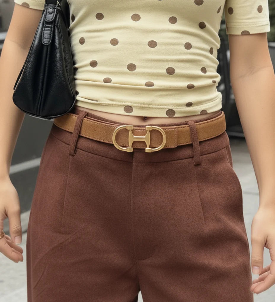Belts- MW Stitched Clean Leather Belt with Horse Bit Buckle