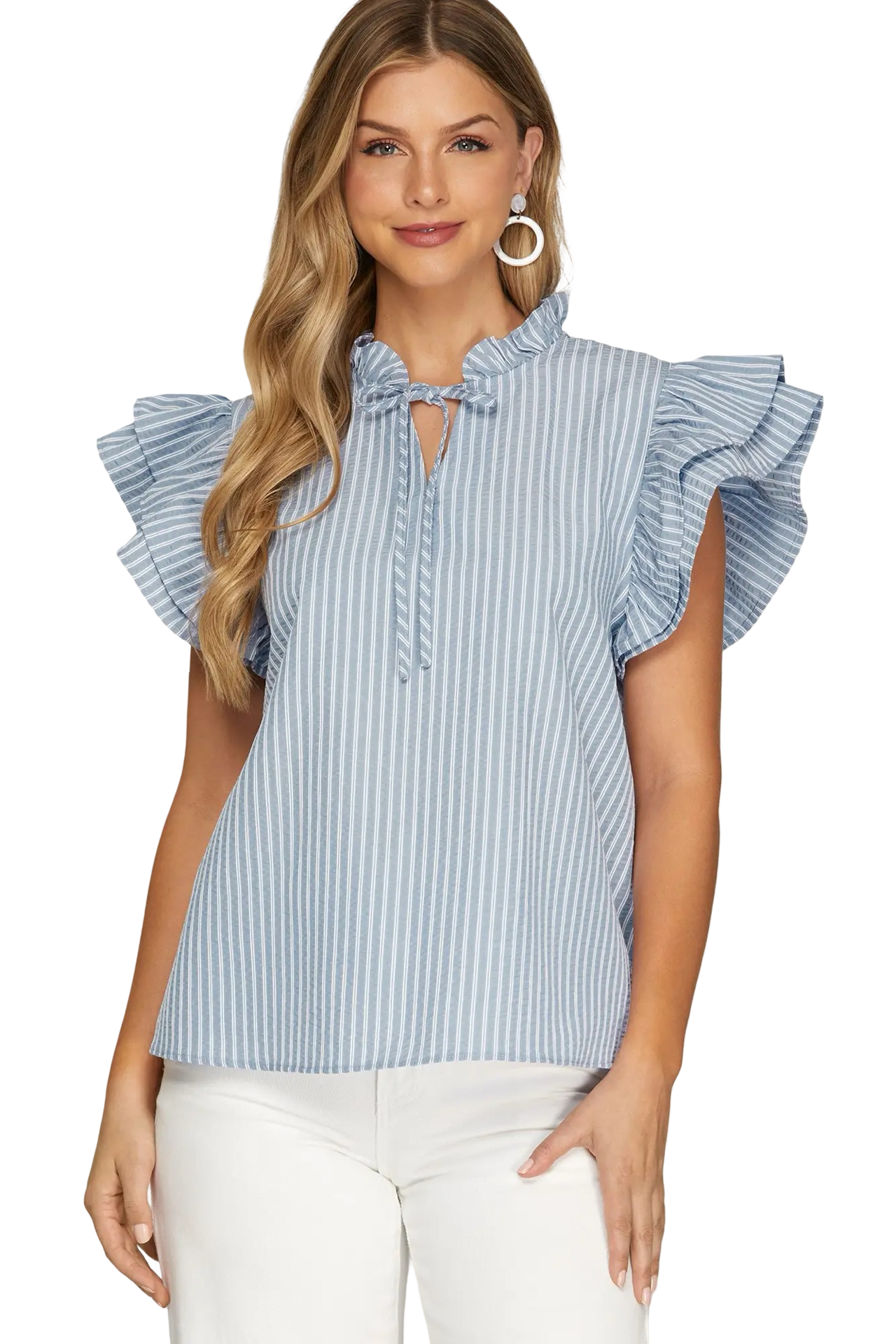 She+Sky Ruffled Sleeve Woven Blouse Top