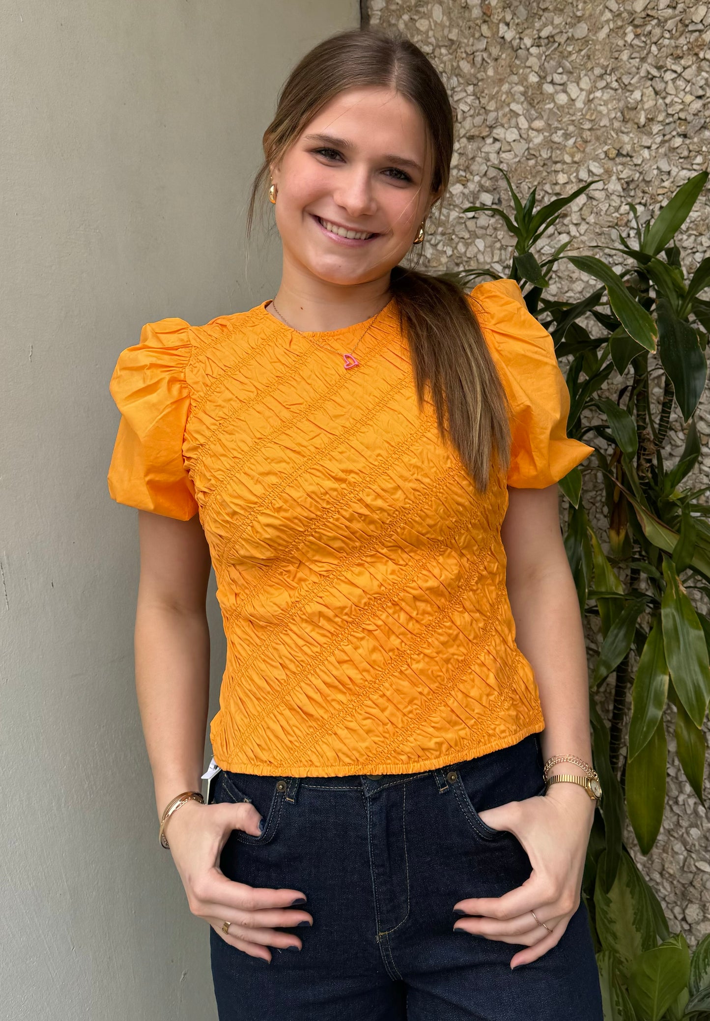 Apparel-English Factory Asymmetrical Smocked Top