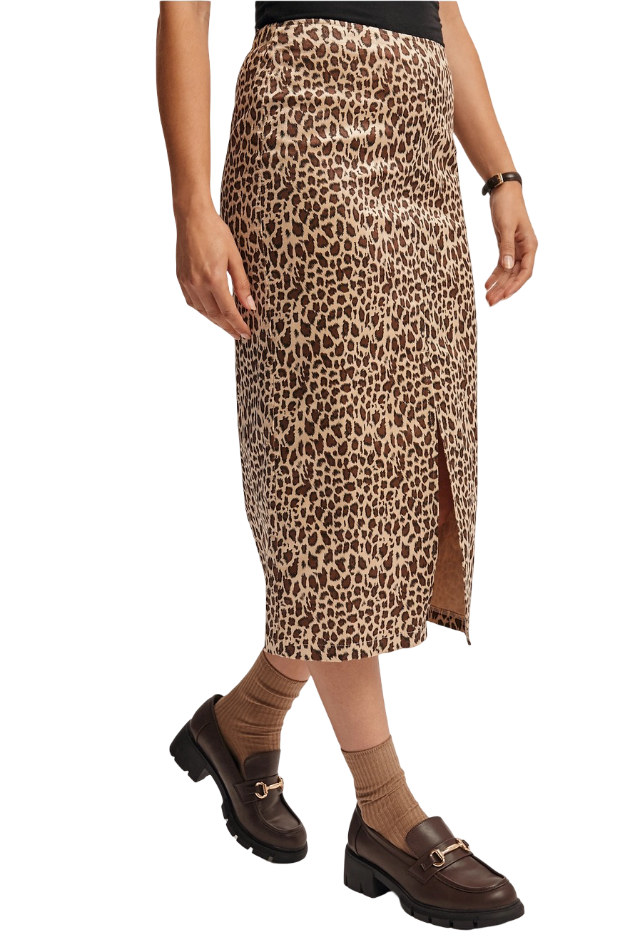 Apparel- Forte Leopard Print Satin Midi Skirt