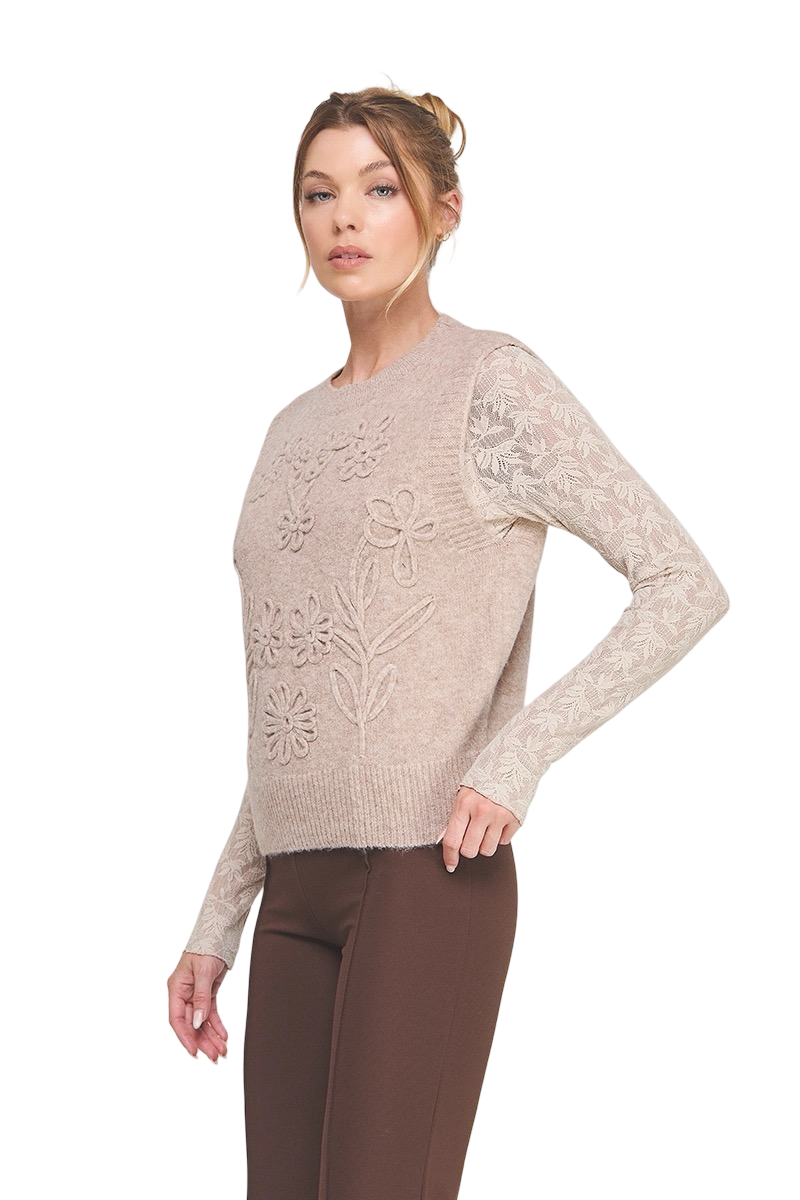 Apparel-Allie Rose Floral Embroidery Sweater Vest Top