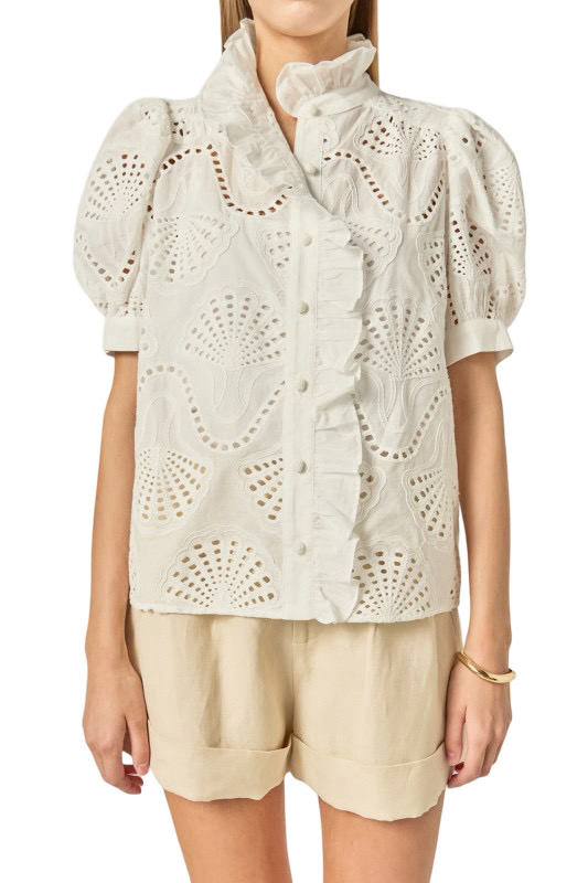English Factory Embroidered Eyelet Ruffled Blouse Shirt