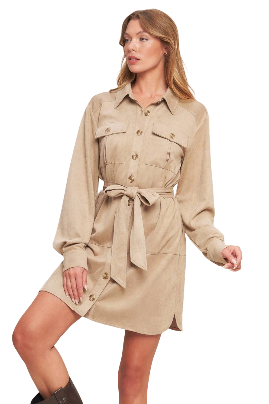 Apparel- Flying Tomato Faux Suede Shirt Mini Dress