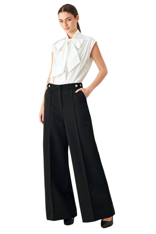 Flying Tomato Button Front Bow Tie White Blouse Top