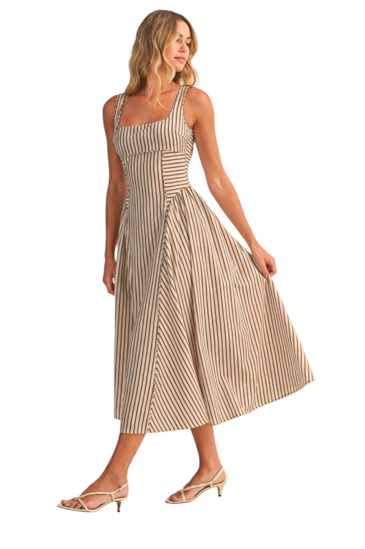 Klesis Striped Back Buckle Detail Midi Dress