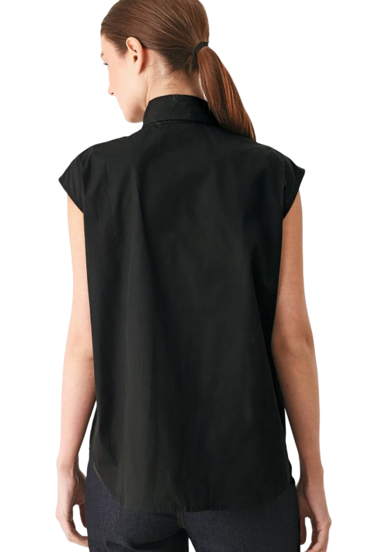 Flying Tomato Button Front Bow Tie Black Blouse Top