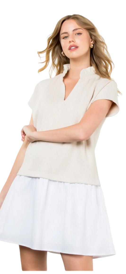 Apparel- THML Mixed Media Suede Short Sleeve Mini Dress