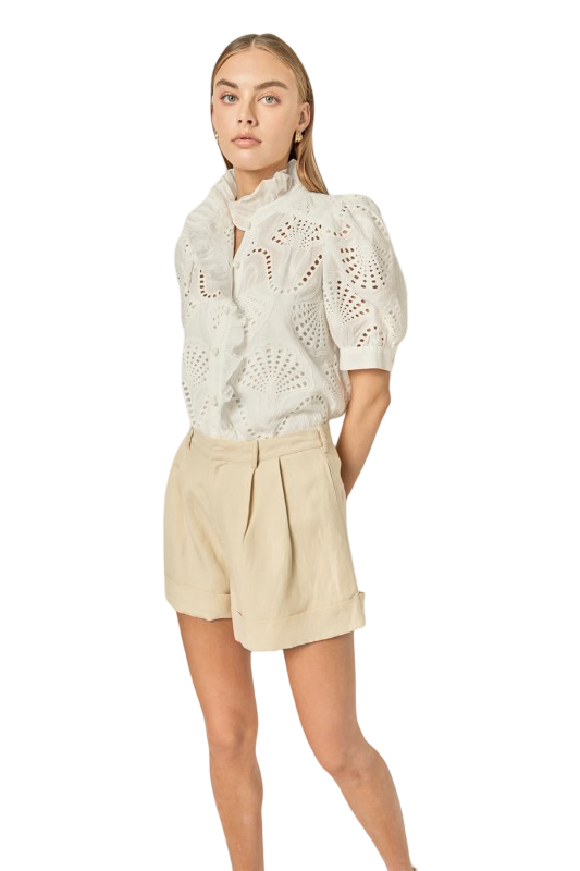 English Factory Embroidered Eyelet Ruffled Blouse Shirt