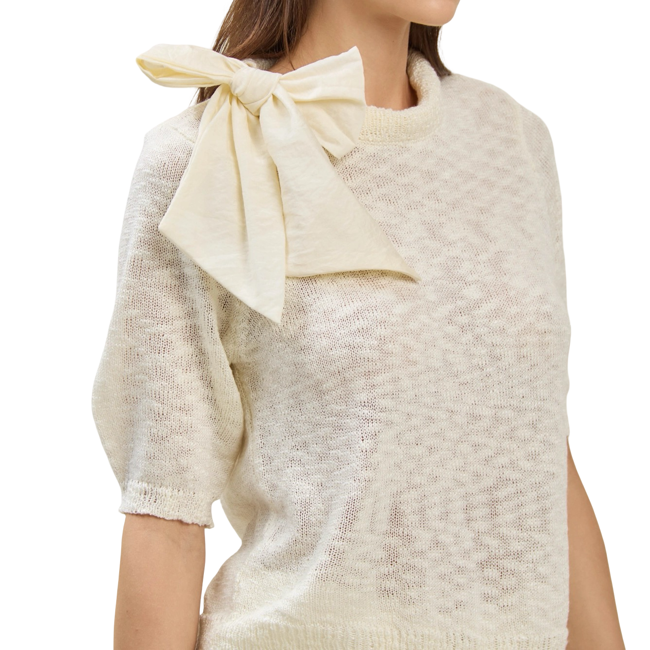 Apparel- Able Bow Detail Short Sleeve Sweater