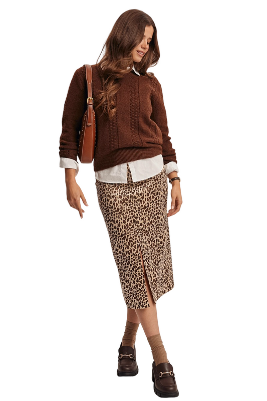 Apparel- Forte Leopard Print Satin Midi Skirt