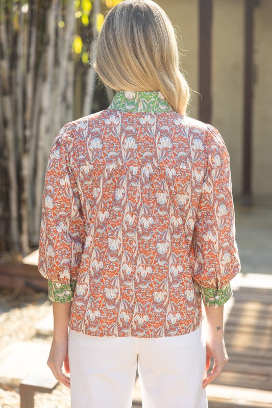 Apparel- VOY Wide Collar Block Floral Top