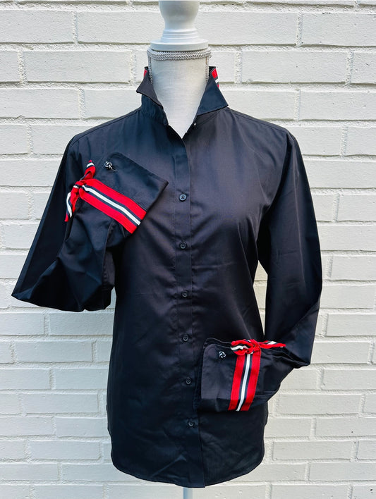 Apparel- Pearly Vines- Audrey Black Ribbon French Cuff with Black and Red Ribbon