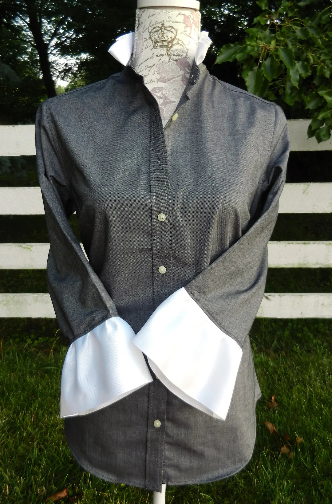 Apparel- Pearly Vines Scarlett Oxford Ribbon Trim 3/4 Sleeve- Black