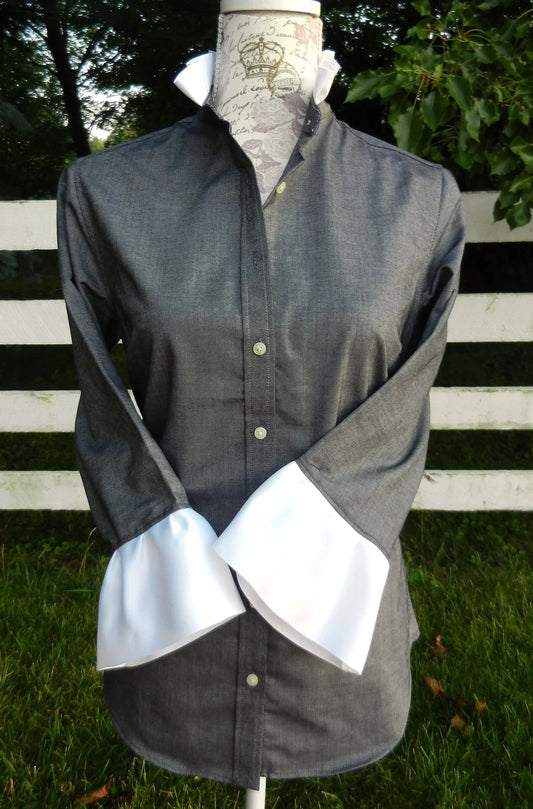 Apparel- Pearly Vines Scarlett Oxford Ribbon Trim 3/4 Sleeve- Black