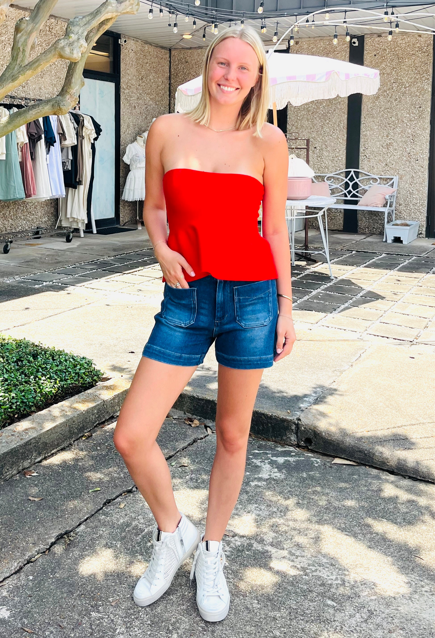 Apparel- Letter To Juliet Patch Pocket Denim Shorts