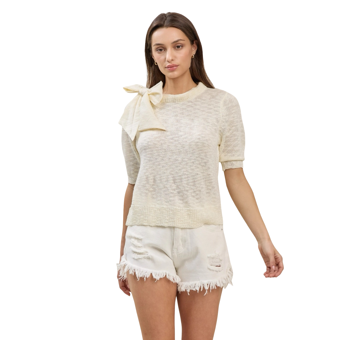 Apparel- Able Bow Detail Short Sleeve Sweater