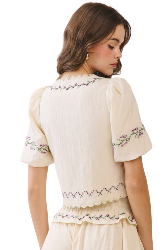 TCEC Delicate Lace Trim Detail V Neckline Top