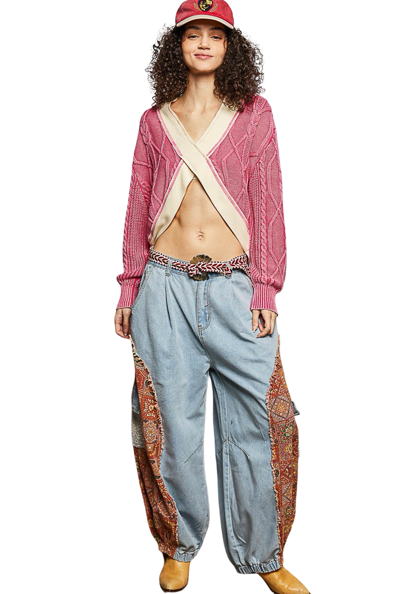 Pol Embroidered Leaf Sash Belt with Concho Buckle