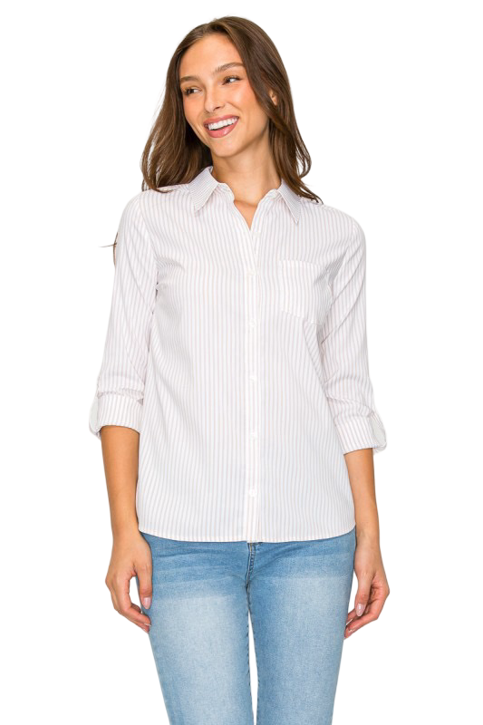 DNA Couture Striped Button Down Top
