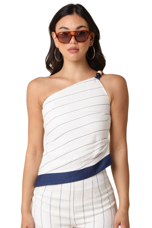 Olivaceous Deana One Shoulder Stripe Top