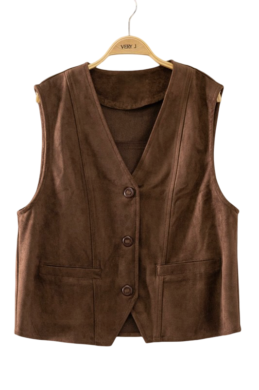 Very J Faux Suede V Neck Vest