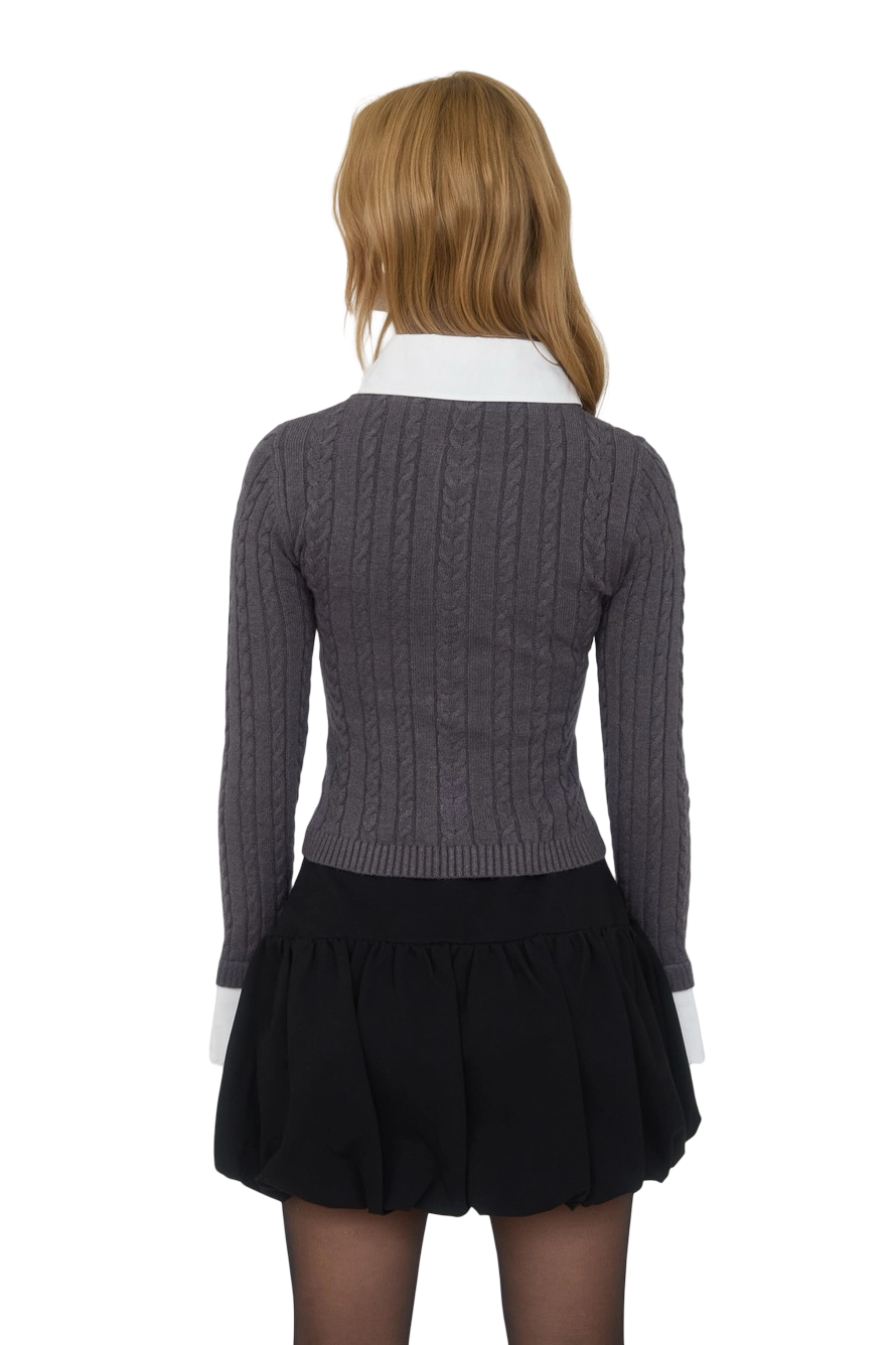 Apparel- The Workshop Collard Trim Button Down Cable Knit Cardigan Top